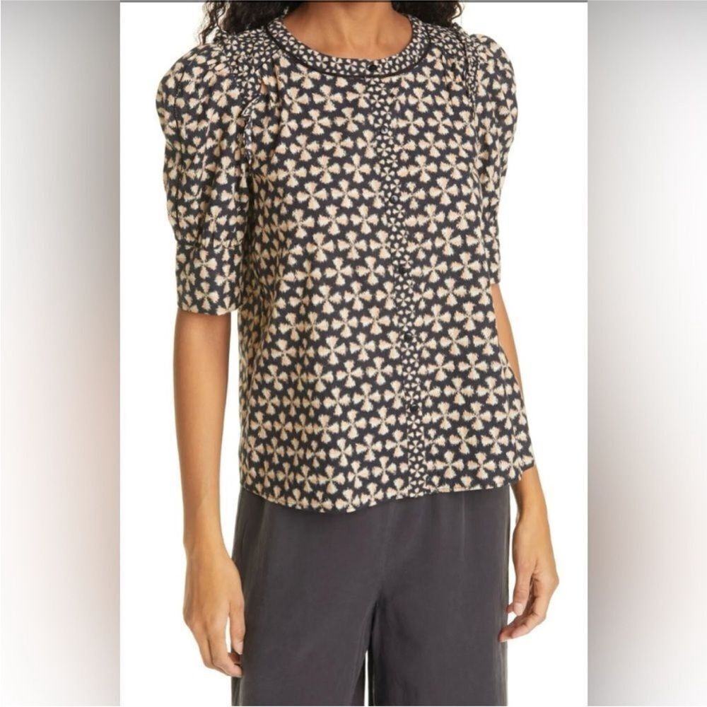 ba&sh Black and Cream Geometric Blouse, S